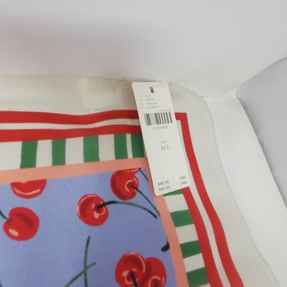 Anthropologie Maeve Cherry print 100% Silk scarf Square 35" New with tags - Picture 3 of 9